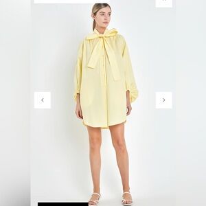 English Factory Cotton Tie-Neck Mini Shirt Dress